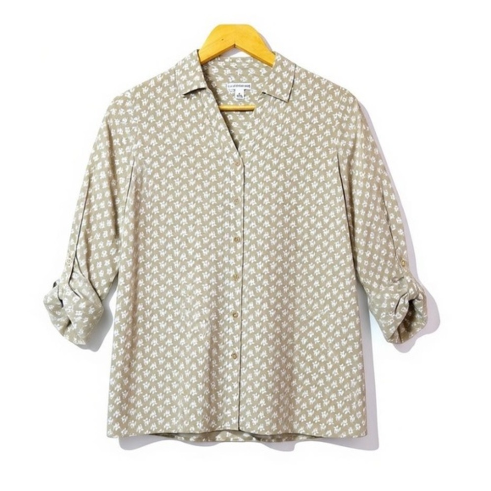 4/$20 Croft & Barrow Beige Floral Print Button Front Rayon Blouse Top Small